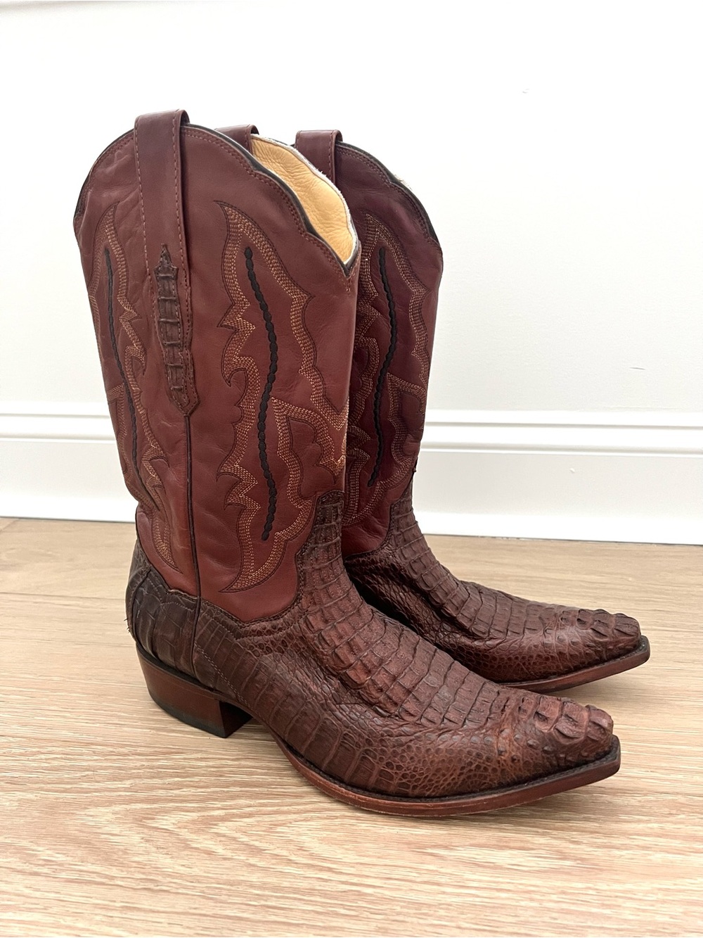 Resistol Ranch Men 11.5 D Brown Caiman Belly Square Toe Cowboy Boot Rodeo Exotic